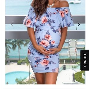 Sky Blue Floral Off Shoulder Short Dress